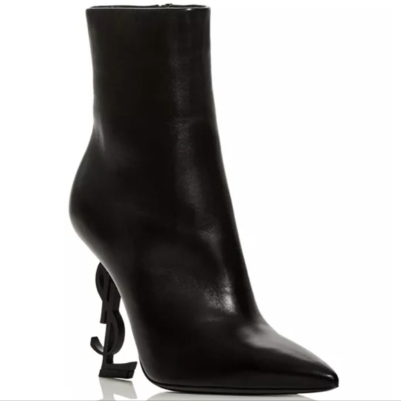 Yves Saint Laurent Shoes - Yves Saint Laurent Women's Opyum YSL Logo Pointed Toe High Heel Booties Black -9